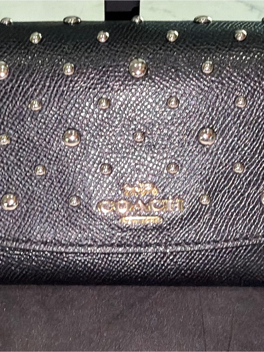 Coach Black Pebbled Leather Studded Wallet